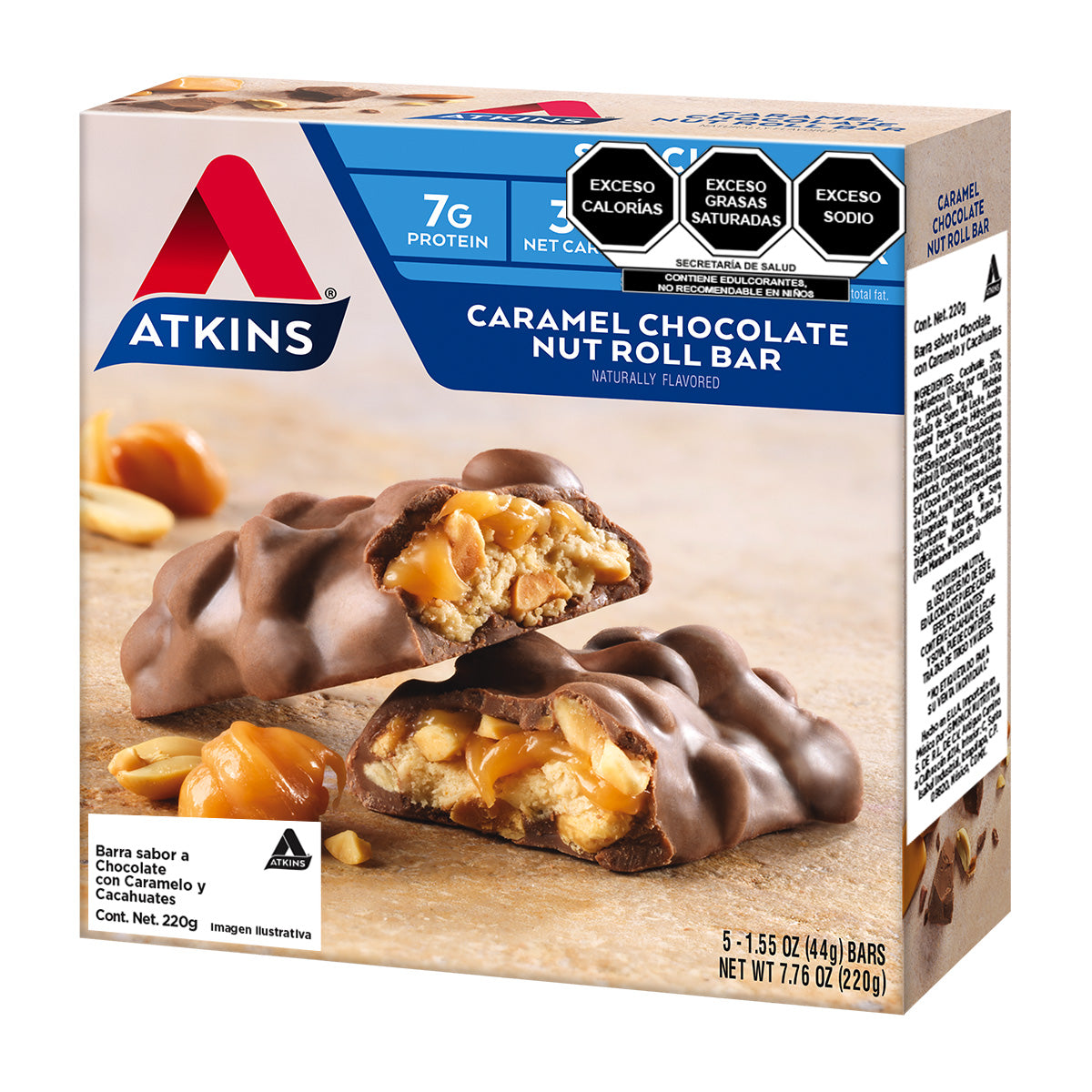 Atkins Barra sabor Chocolate con Caramelo y Cacahuates