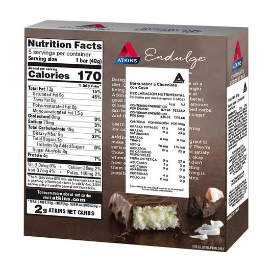 Atkins Barra de Proteína Sabor Chocolate con Coco
