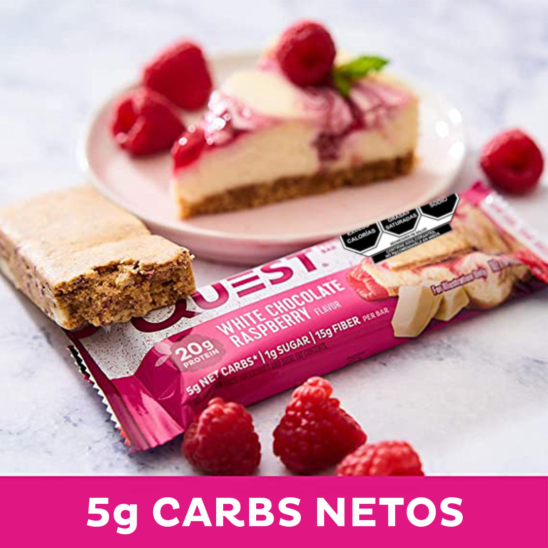 Quest Barra sabor a Frambuesa con Chocolate Blanco
