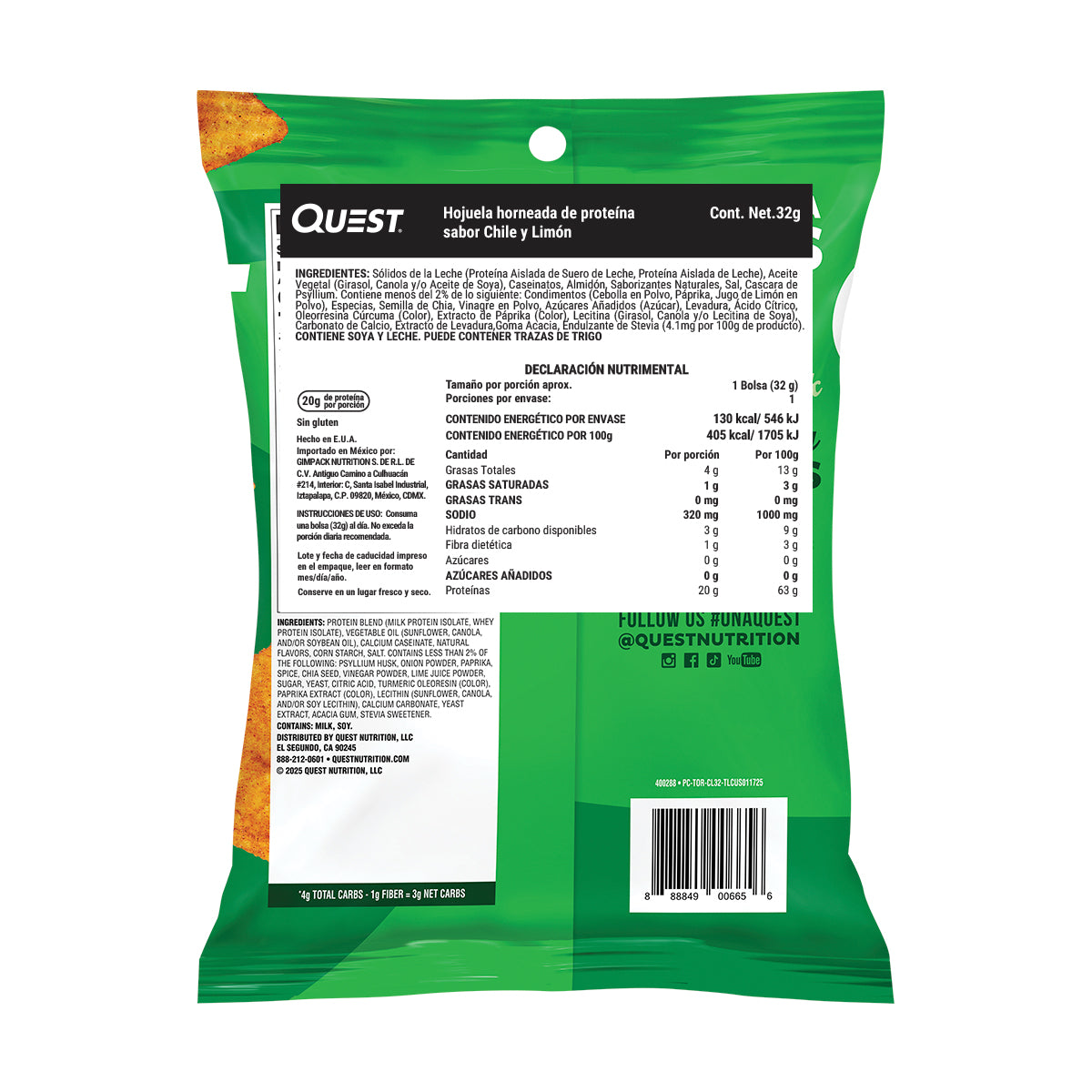 Quest Chips horneadas de proteína sabor Chile y Limón
