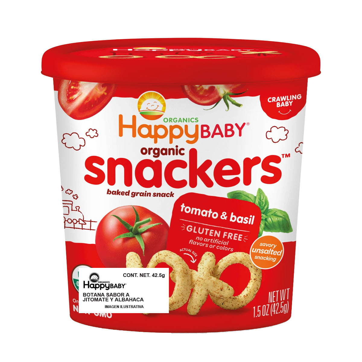 Happy Baby Snackers Orgánicos de Jitomate y Albahaca