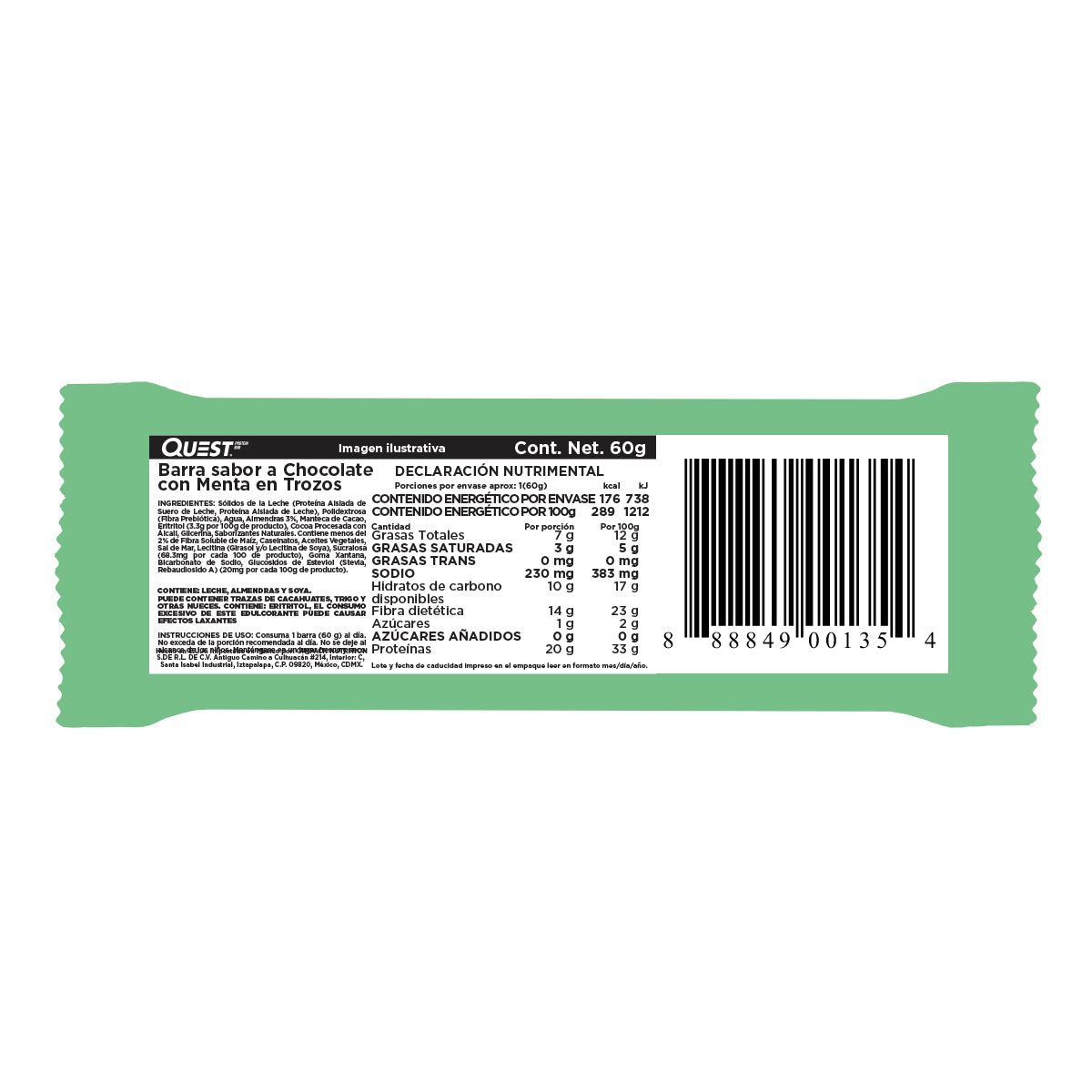 Quest Barra sabor a Menta con Chocolate en Trozos