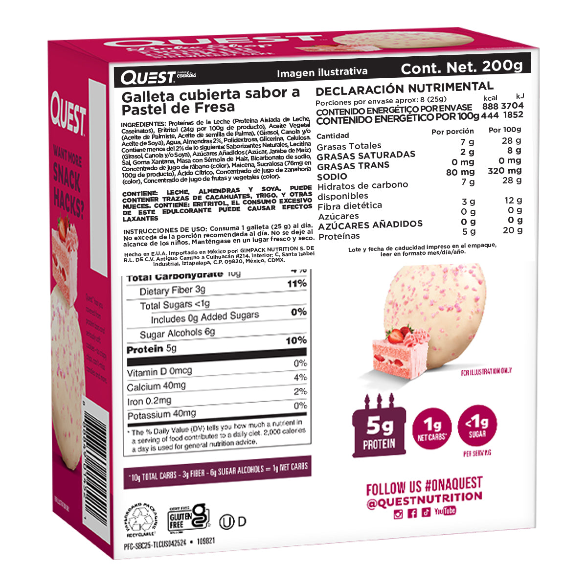 2 Pack Quest Galleta Cubierta sabor a Pastel de Fresa
