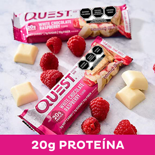 Quest Barra sabor a Frambuesa con Chocolate Blanco