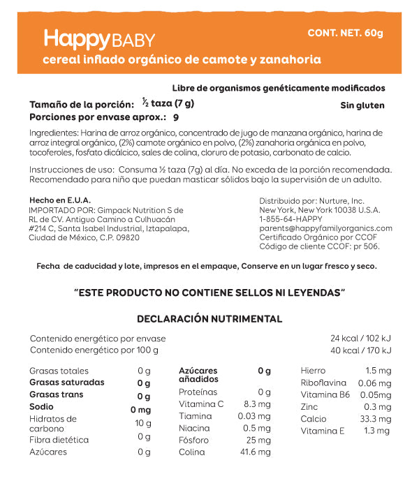 Happy Baby Puffs Orgánicos Camote y Zanahoria