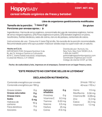 Happy Baby Puffs Orgánicos Fresa y Betabel