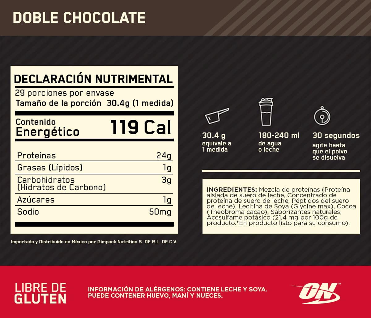 ON Gold Standard 100% Whey Sabor Doble Chocolate 2LB