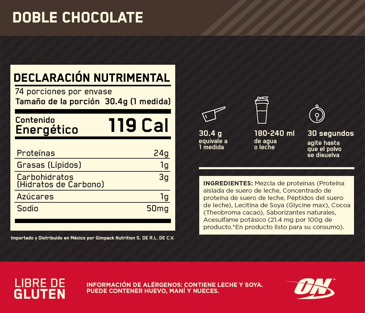 ON Gold Standard 100% Whey Sabor Doble Chocolate 5LB