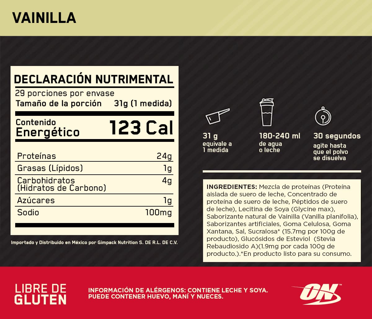 ON Gold Standard 100% Whey Sabor Vainilla 2LB
