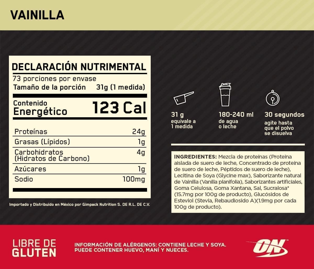 ON Gold Standard 100% Whey Sabor Vainilla 5LB