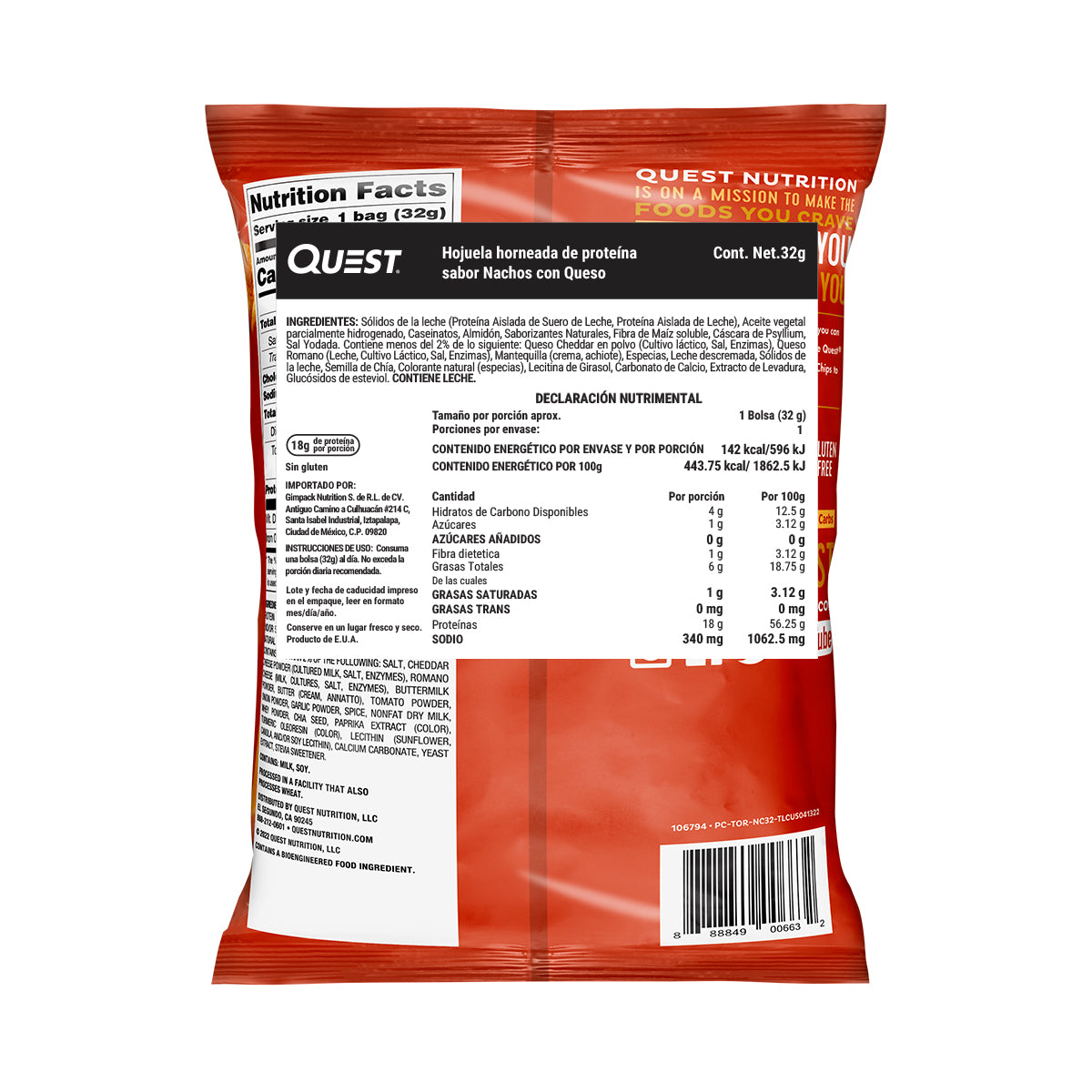 Quest Chips horneadas de proteína sabor Nachos con Queso