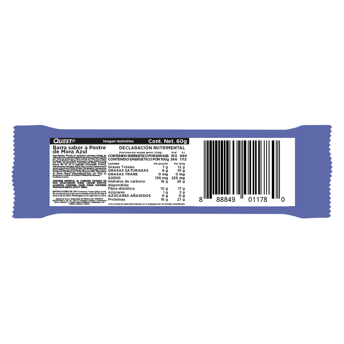 Quest Hero Barra sabor a Postre de Mora Azul