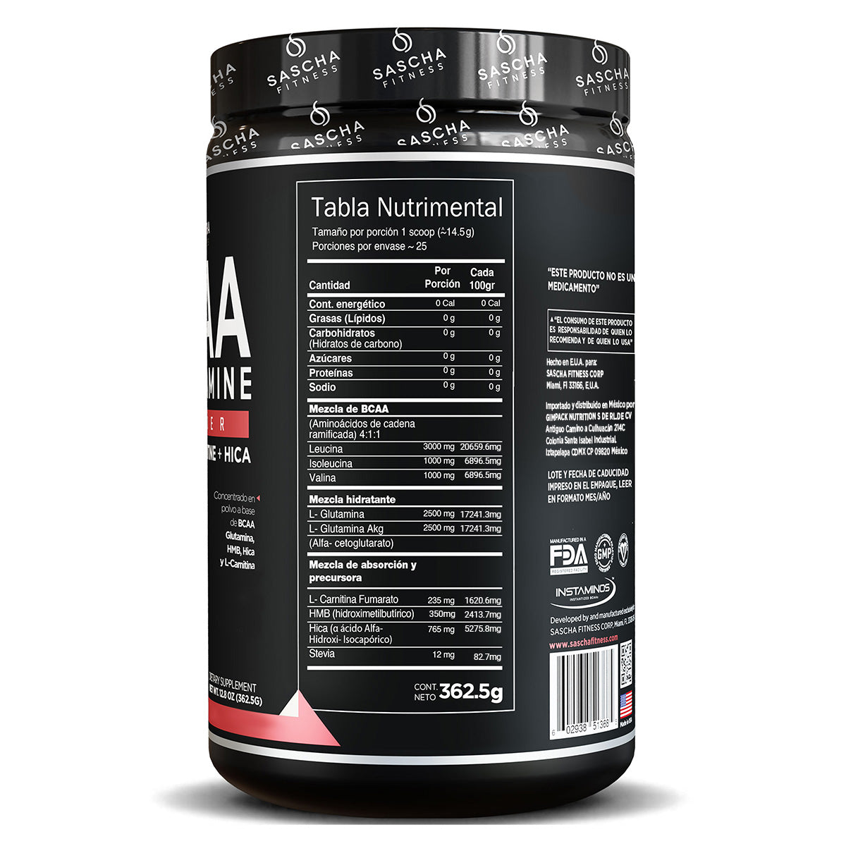 Sascha Fitness Concentrado en polvo a base de BCAA Sandía
