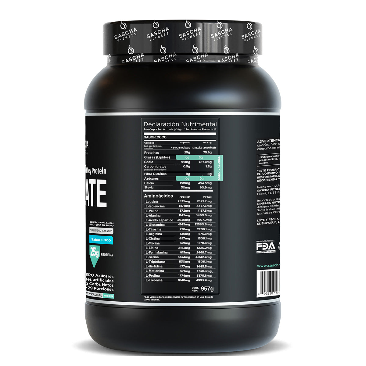 Sascha Fitness Polvo de Proteína Sabor Coco