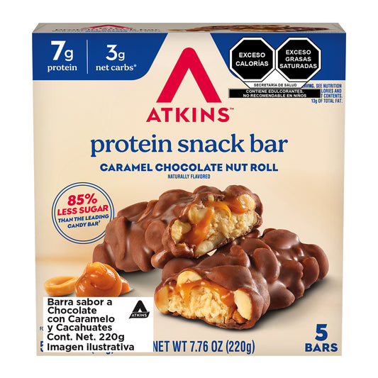 Atkins Barra sabor Chocolate con Caramelo y Cacahuates