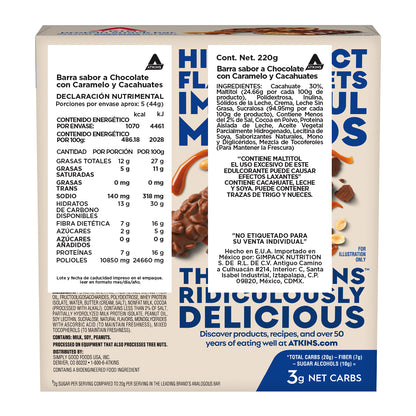 Atkins Barra sabor Chocolate con Caramelo y Cacahuates