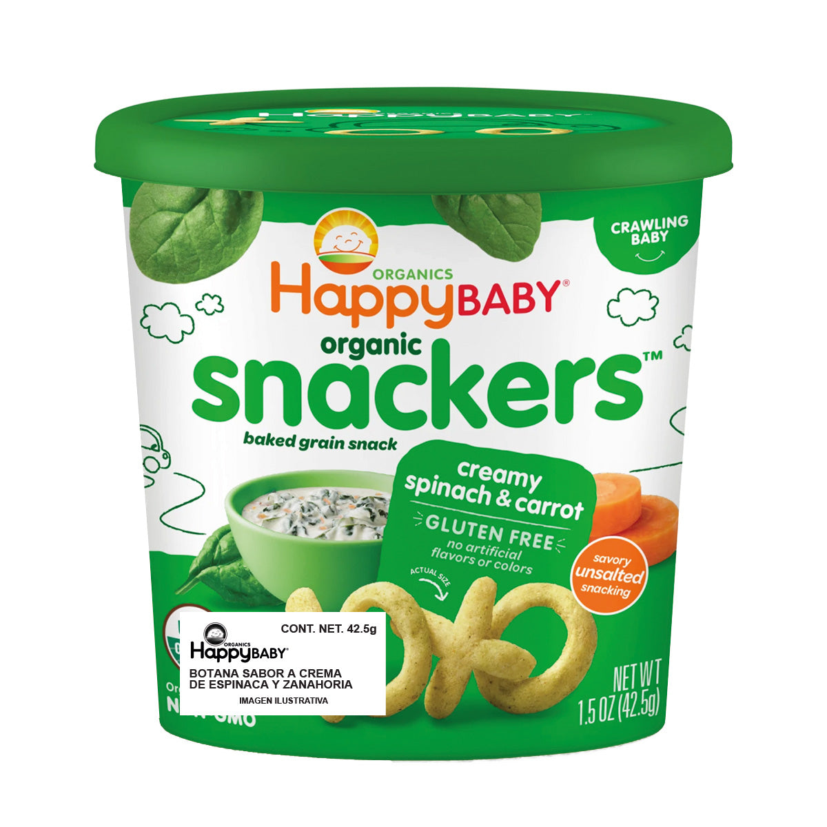 Happy Baby Snackers Orgánicos de Espinaca y Zanahoria