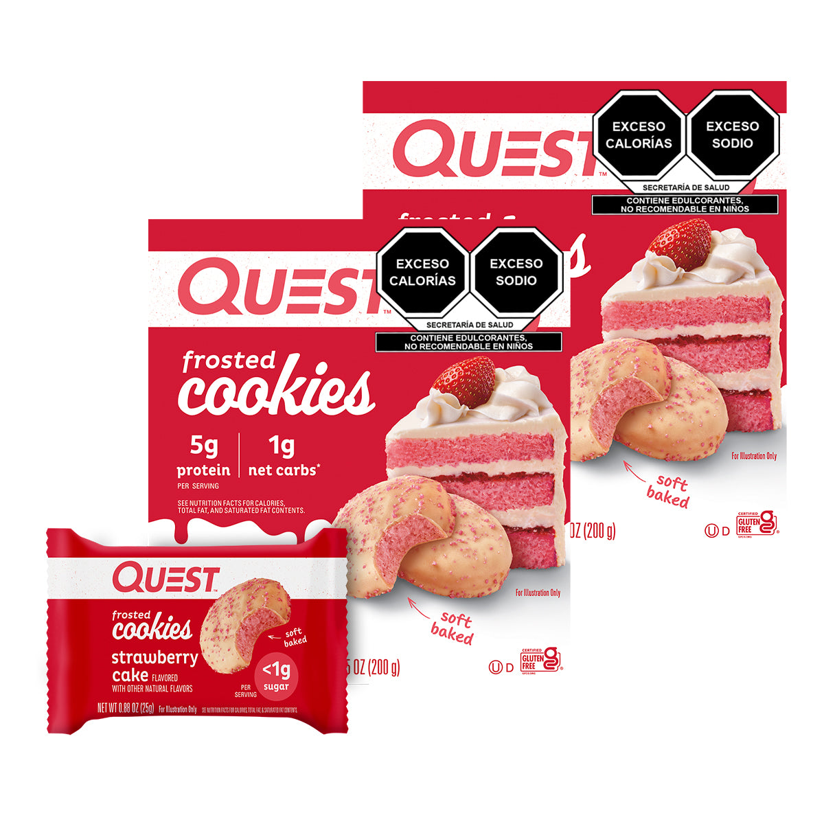 2 Pack Quest Galleta Cubierta sabor a Pastel de Fresa