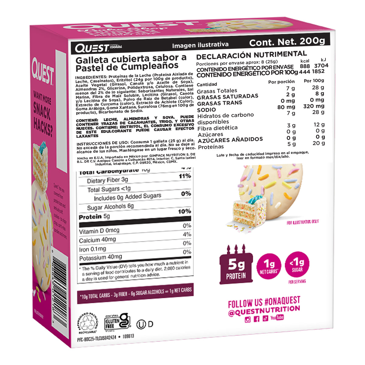 2 Pack Quest Galleta Cubierta sabor a Pastel de Cumpleaños