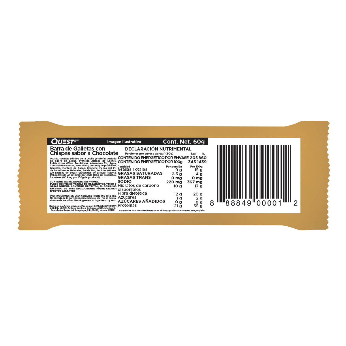 Quest Barra sabor a Galletas con Chispas de Chocolate