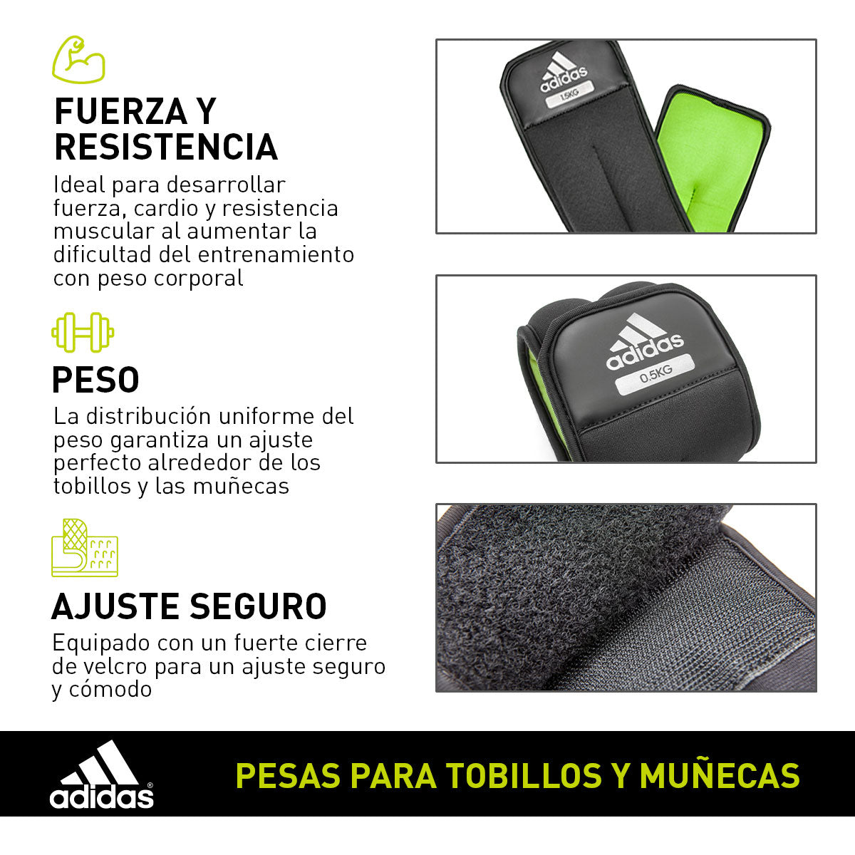 Adidas Pesas para tobillos y muñecas 2 de 0.5 KG – Fitness Town