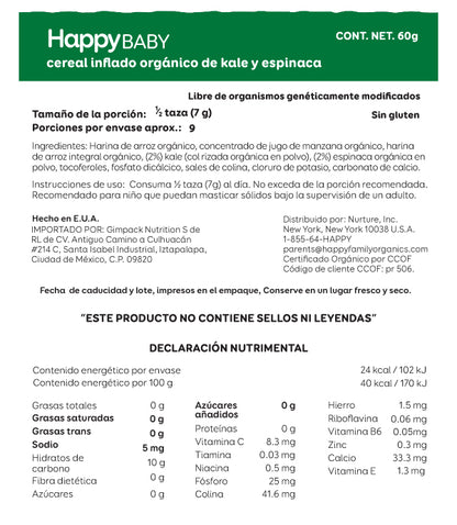 Happy Baby Puffs Orgánicos Kale y Espinaca
