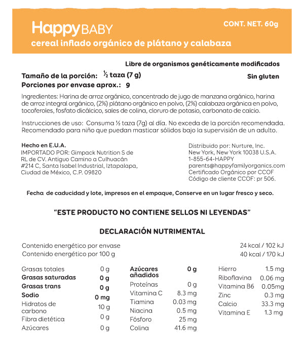 Happy Baby Puffs Orgánicos Plátano y Calabaza