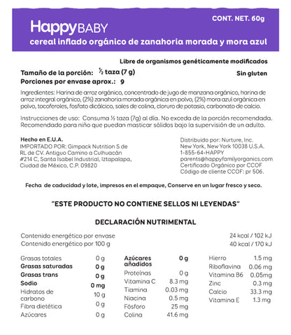 Happy Baby Puffs Orgánicos Zanahoria Morada y Mora Azul