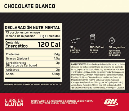 ON Gold Standard 100% Whey Sabor Chocolate blanco 5LB