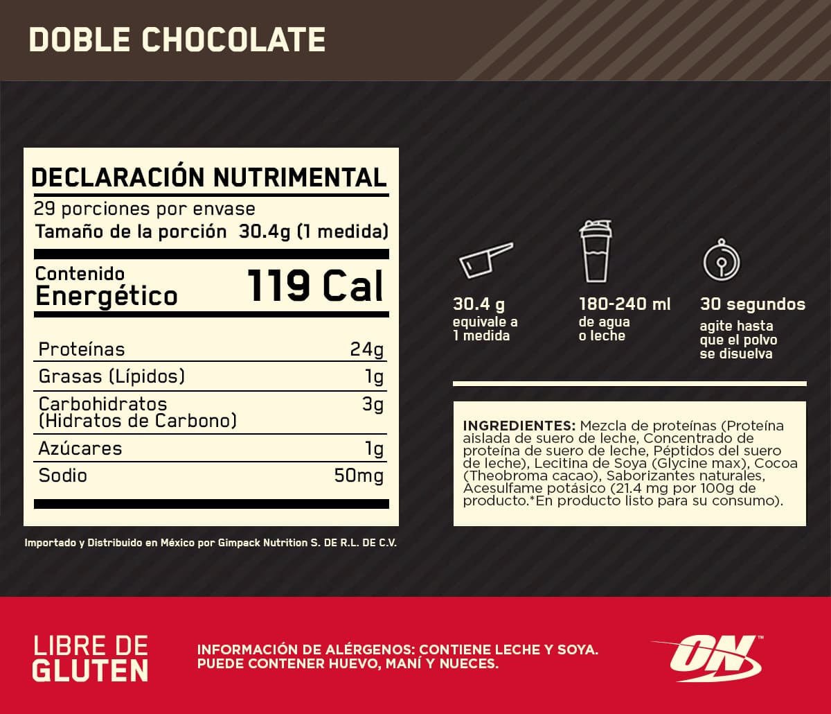 ON Gold Standard 100% Whey Sabor Doble Chocolate 2 LB