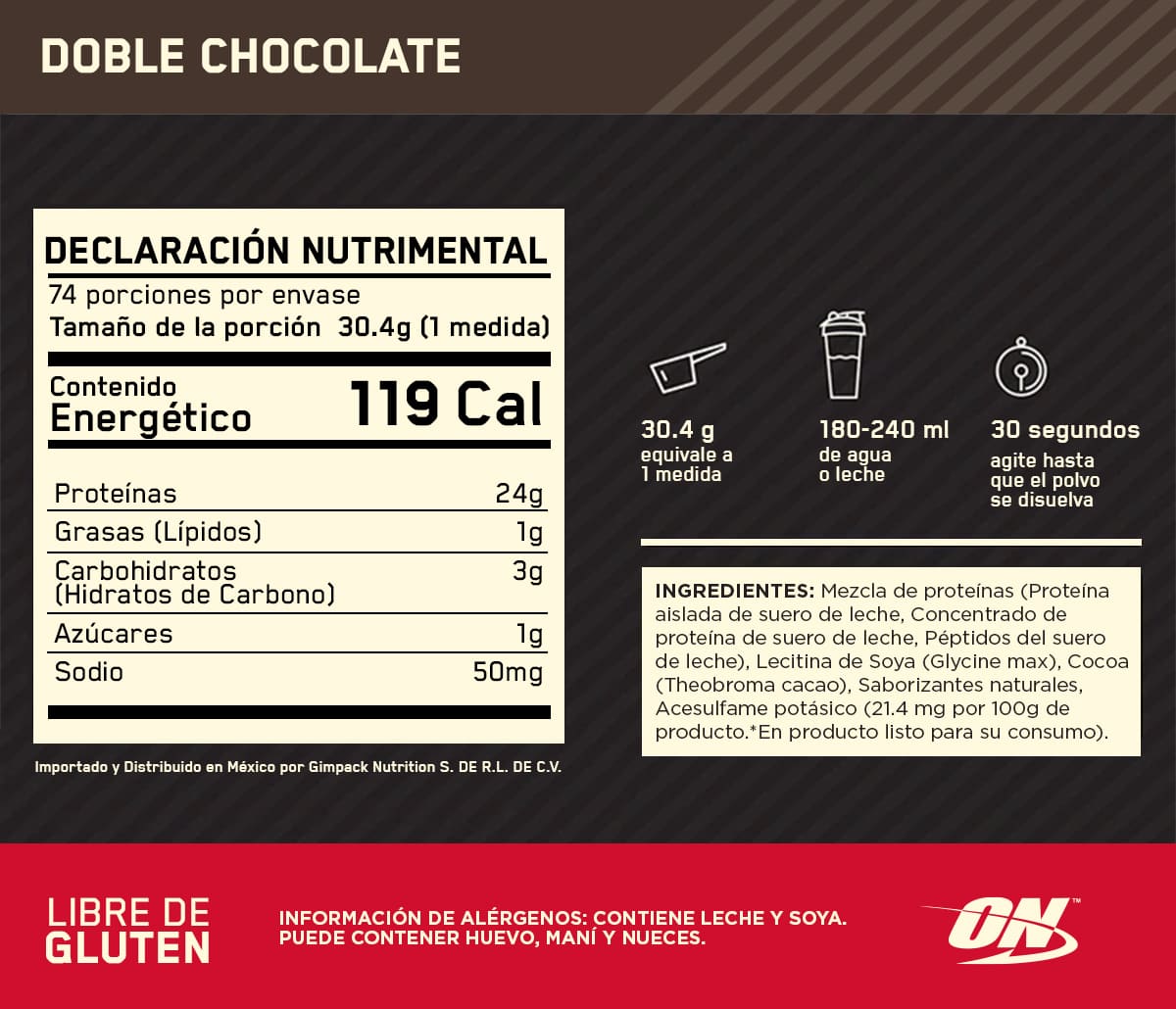 ON Gold Standard 100% Whey Sabor Doble Chocolate 5 LB