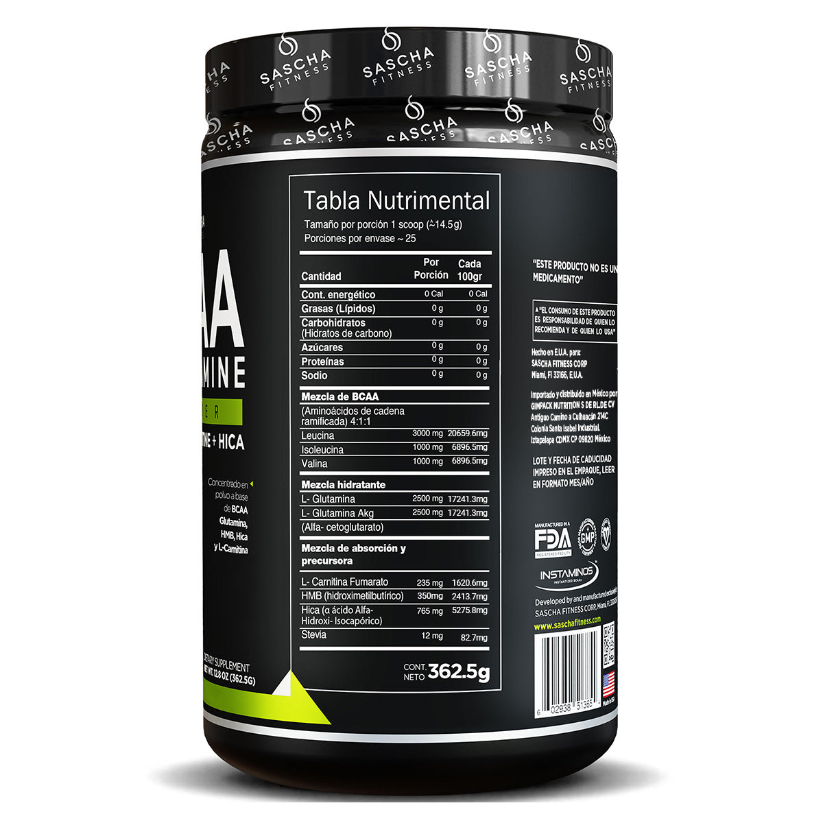 BCAA Sascha Fitness Sabor Lima Limón – Fitness Town