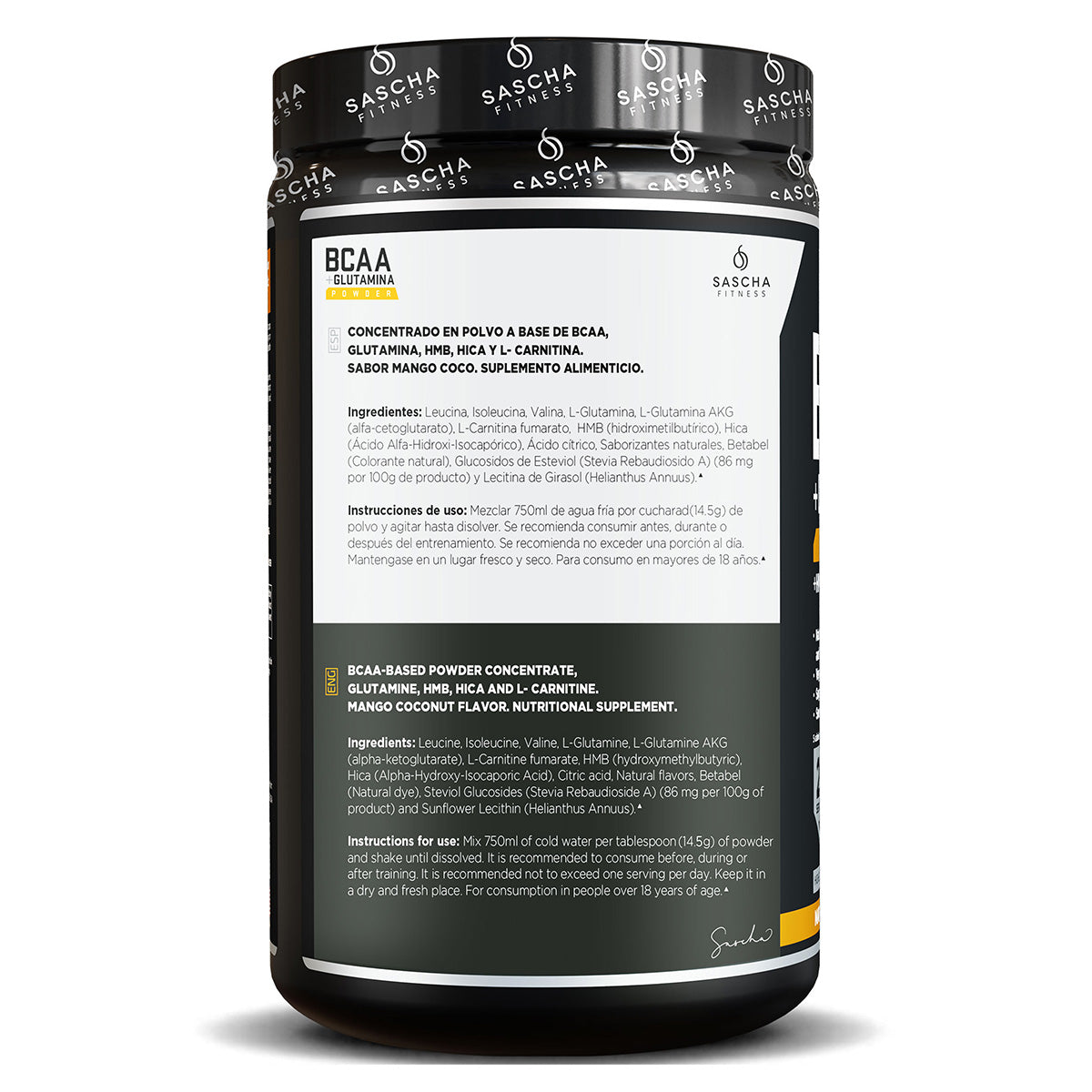 Sascha Fitness Concentrado en polvo a base de BCAA Mango Coco