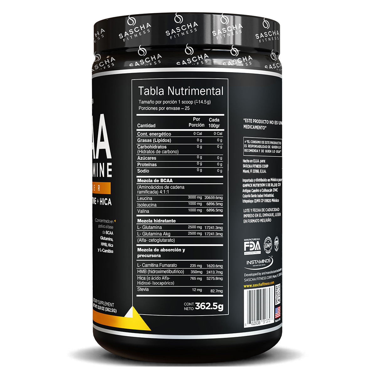 Sascha Fitness Concentrado en polvo a base de BCAA Mango Coco