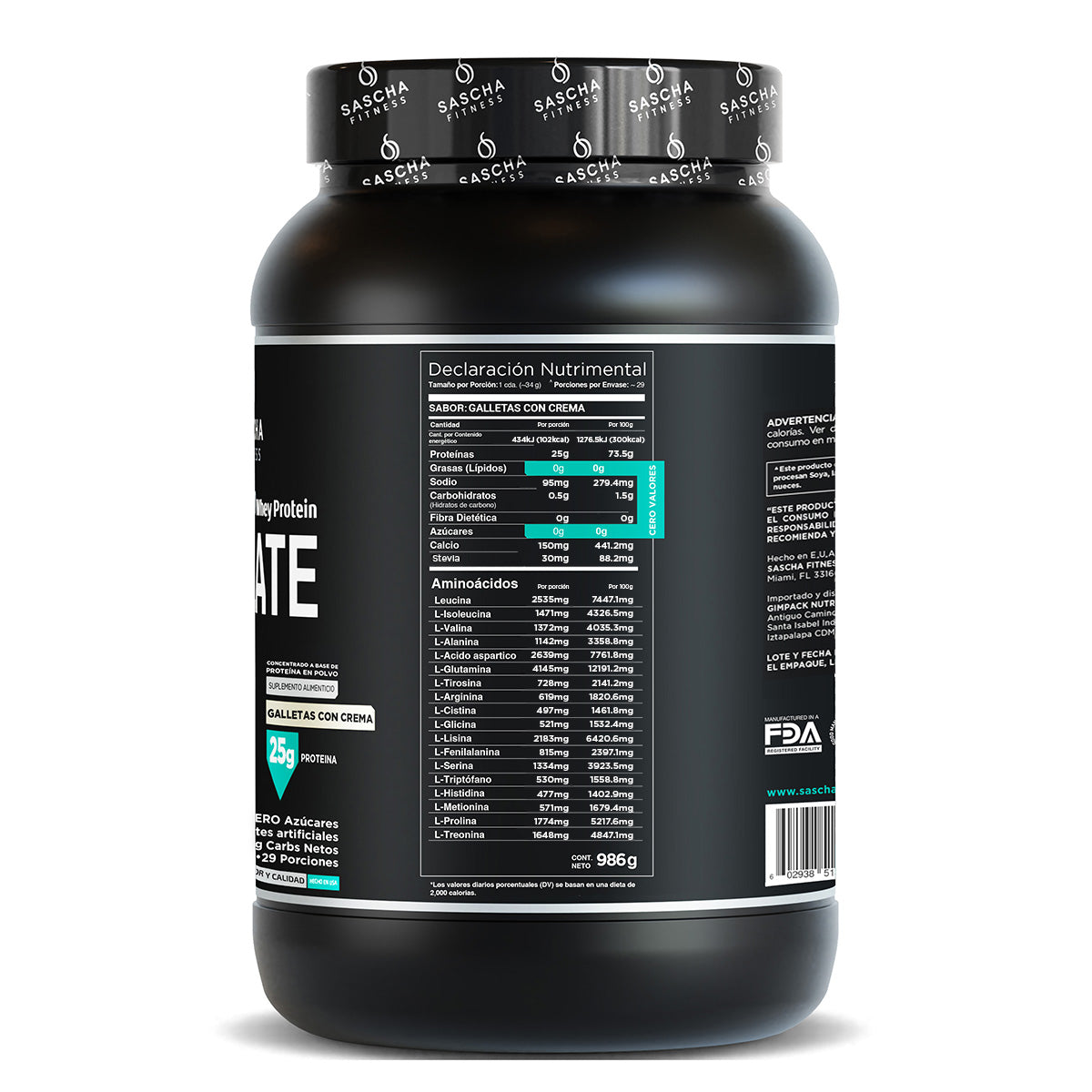 Sascha Fitness Polvo de Proteína Sabor Cookies & Cream
