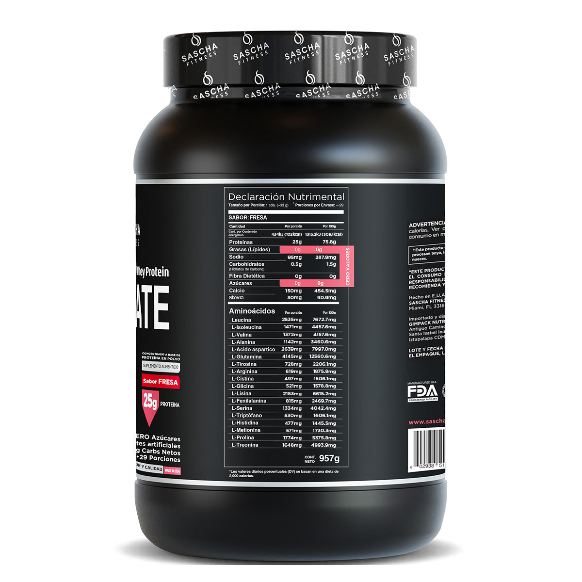 Sascha Fitness Polvo de Proteína Sabor Fresa